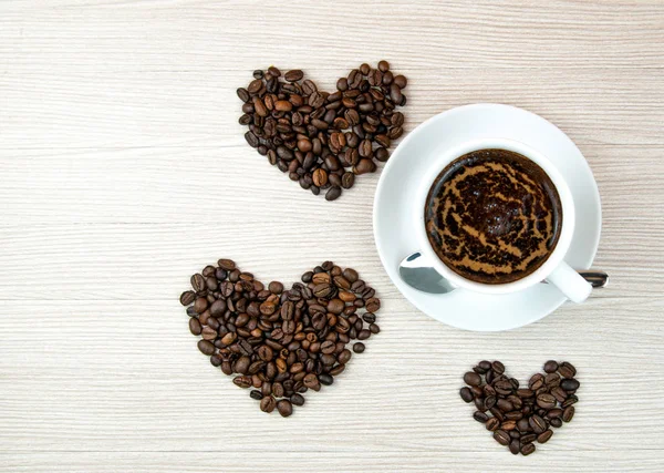 Cup Coffee Coffee Beans Heart Hot Delicious Coffee — Stock Photo, Image