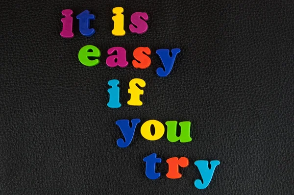 Easy You Try Written Mix Colourful Plastic Letters Black Leather — Stock Photo, Image