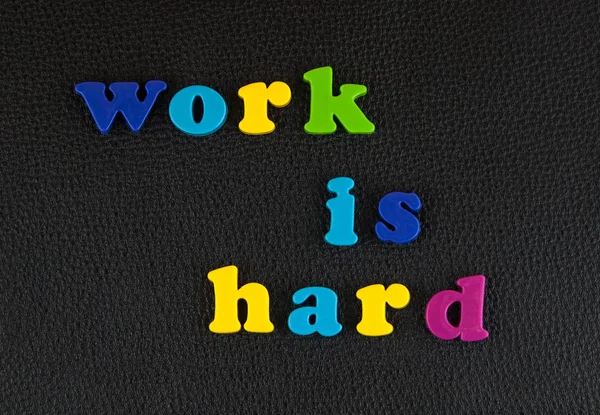 Work Hard Written Mix Colourful Plastic Letters Black Leather — Stock Photo, Image