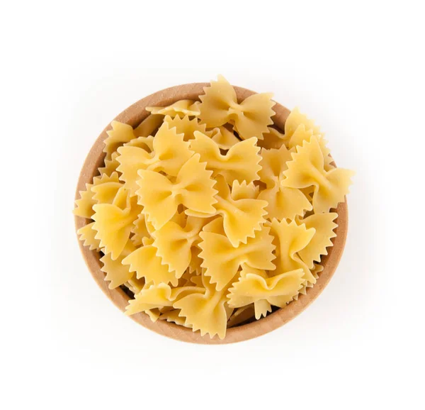 Pasta Una Ciotola Legno Sfondo Bianco — Foto Stock