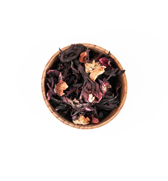 Hibiscus Tea Wooden Bowl White Background — Stock Photo, Image