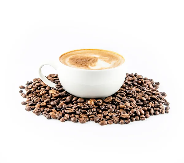 Coffee Cup Isolated White Background Heap Coffee Beans — Stock Photo, Image