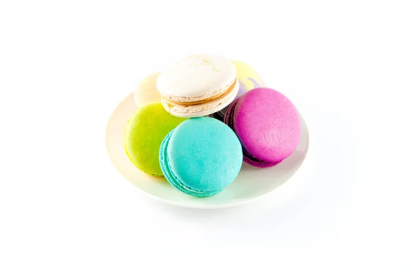 Macarons Isolés Sur Fond Blanc Macarons Colorés Savoureux Délicieux Désert — Photo