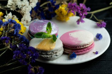 Macaroons çiçekli. Macaroons kadar kapatın.