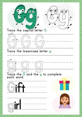 Alfabe izleme çalışma: Yazma A-Z. Çocuklar için egzersizler. A4 kağıt yazdırmaya hazır.