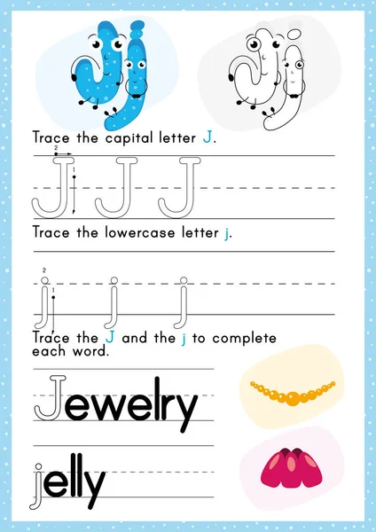 Alphabet Tracing Worksheet Écrire Exercises Kids Papier Prêt Imprimer — Image vectorielle