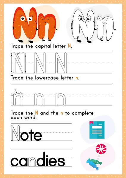Alfabeto Tracciamento Scheda Lavoro Scrivere Esercizi Bambini Carta Pronta Stampa — Vettoriale Stock