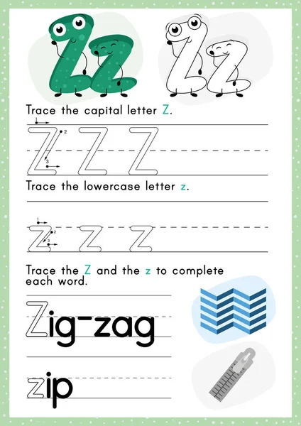 Alphabet Tracing Worksheet Écrire Exercises Kids Papier Prêt Imprimer — Image vectorielle