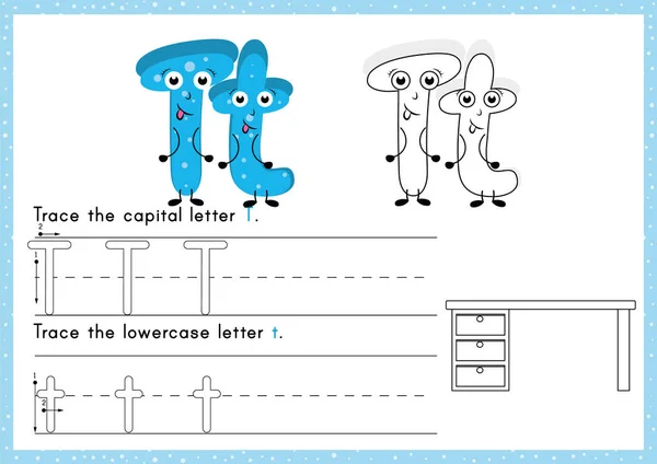 トレースし ワークシートを着色のアルファベット を記述します 演習キッズについて — ストックベクタ
