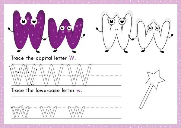 Alphabet Tracing Colouring Worksheet Écrire Exercises Pour Les Enfants — Image vectorielle