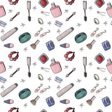 Kozmetik, makyaj ile Seamless modeli. Moda tema ile sonsuz doku.