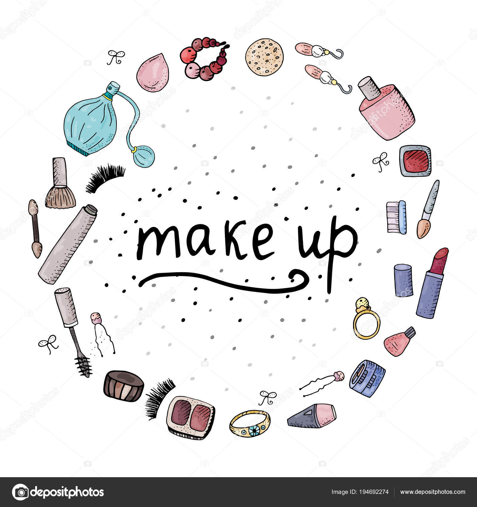Fashion Cute Make Tools Cosmetics Arranged Circle Handwritten Phrase Make Stock Vector C Melanierom
