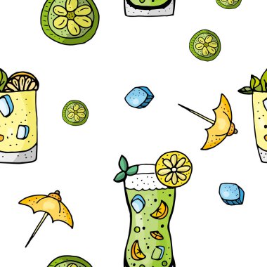 Soğuk yaz içecekler ile Seamless modeli. Farklı soğuk içecekler. 