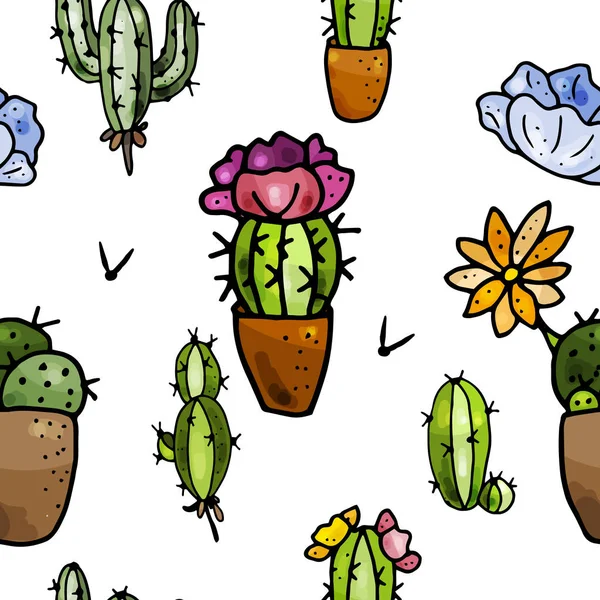 Diferentes Plantas Suculentas Interiores Patrón Sin Costuras Textura Sin Fin — Vector de stock