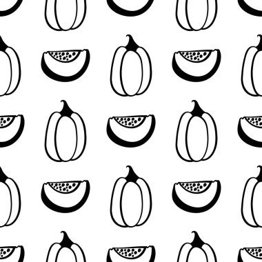 Şirin balkabakları, tek renkli elle çizilmiş arka plan. Paket kağıdı, poster, reklam, giysi, kumaş için ideal.. 