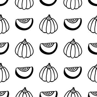 Şirin balkabakları, tek renkli elle çizilmiş arka plan. Paket kağıdı, poster, reklam, giysi, kumaş için ideal.. 