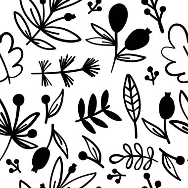 Sonbahar yaprakları tek renkli el çizimi desen arka plan. Paket kağıdı, poster, reklam, giysi, kumaş için ideal.. 