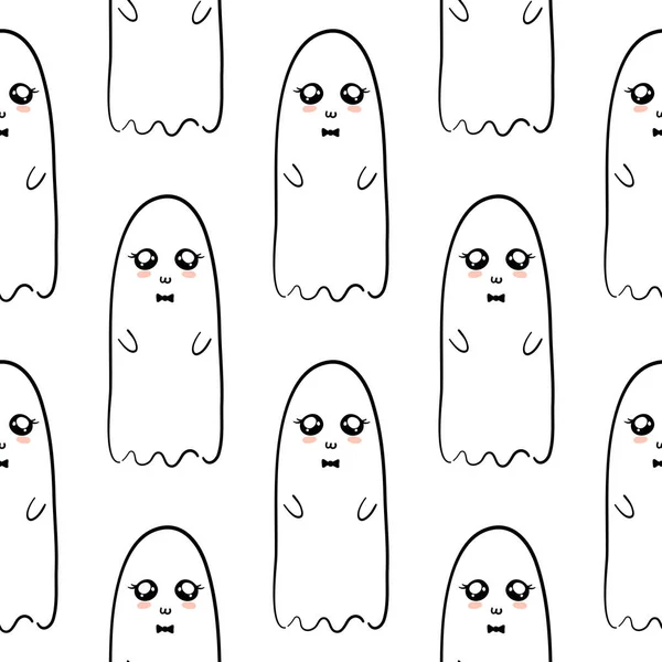 Espeluznante fantasma monocromo dibujado a mano patrón de fondo. Ideal para papel de envolver, póster, anuncio, ropa, tela . — Vector de stock