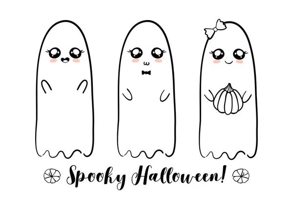 Fantasma dibujado a mano monocromo. Saludo de Halloween . — Vector de stock