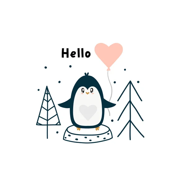Impressão Vetorial Inverno Pinguim Ideal Para Livros Infantis Cartões Vestuário — Vetor de Stock