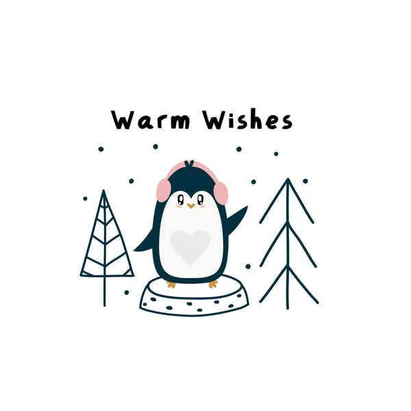 可爱的卡通企鹅病媒印，寒假。理想的儿童读物，卡片，服装和布料. — 图库矢量图片