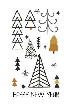 Mutlu yıllar tebrik kartı, İskandinav el çizimi vektör çizimi