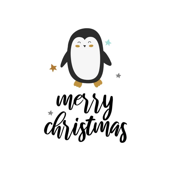 Joyeux Noël impression vectorielle pingouin, illustration vectorielle enfants — Image vectorielle