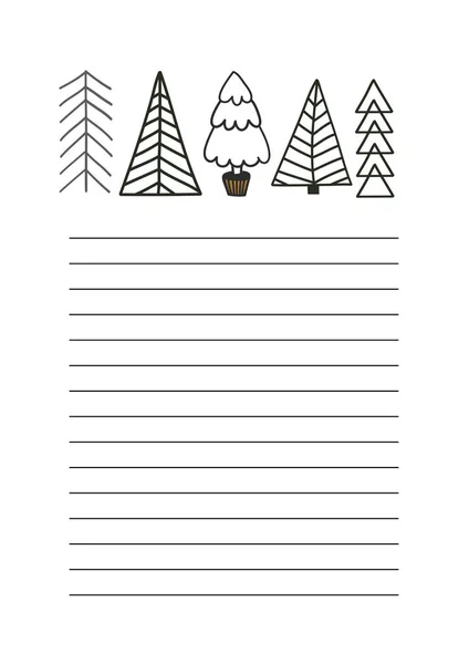 Printable page for notes, A4 format size, Scandinavian doodle trees — Stock Vector