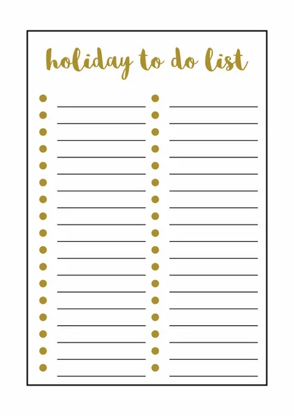 Holiday to do list, A4 format printable page.