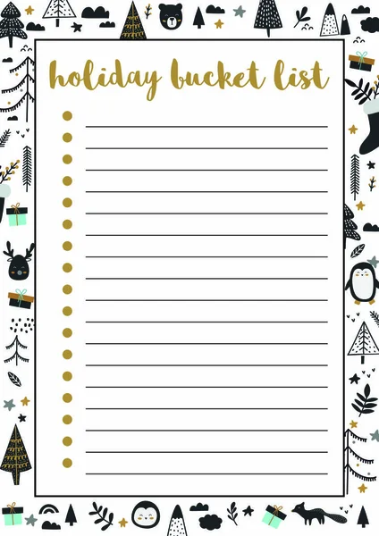 Planificador de lista de cubo de vacaciones, página imprimible en formato A4. Navidad, planificadores de invierno para notebook — Archivo Imágenes Vectoriales