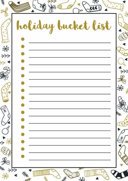 Holiday bucket list, A4 format printable page.