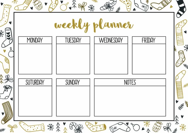 Planificador semanal, página imprimible en formato A4. Navidad, planificadores de invierno para notebook — Vector de stock