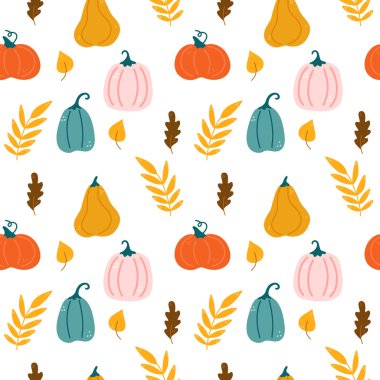 Sonbahar, hasat, balkabağı karikatür desensiz tasarım, vektör