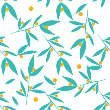 Yapraklar ve böğürtlenler, çiçekli desensiz desenler. Kumaş, giysi, doku için ideal..