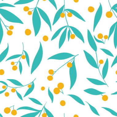 Yapraklar ve böğürtlenler, çiçekli desensiz desenler. Kumaş, giysi, doku için ideal.. 