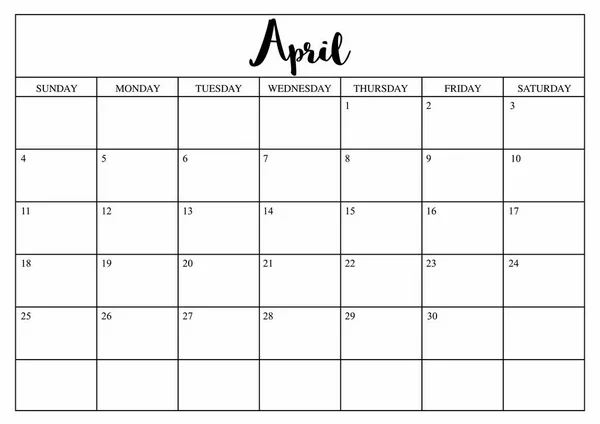 Year 2020 April planner, monthly planner calendar for April  2020 — Stock Vector