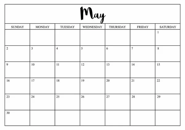 2020年5月规划者，每月规划者日历 — 图库矢量图片