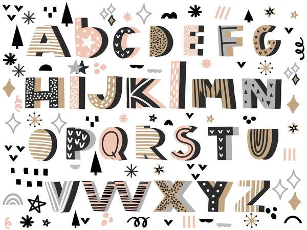 Alphabet-Vektorillustration. handgezeichnete trendige Abc. Skandinavischer Stil — Stockvektor