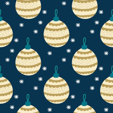Noel topları ve süslemeler vektör desenli arka plan, İskandinav el çizimi