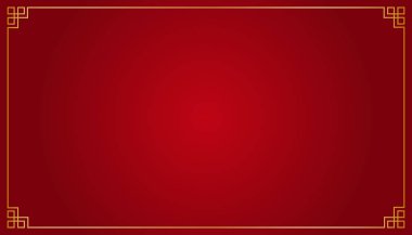 Altın doğulu Çin çerçeveli kırmızı arkaplan. Vektör İllüstrasyonu. Selamlar, kart, el ilanları, davetiyeler, posterler, broşürler, afişler, takvimler için arka plan.