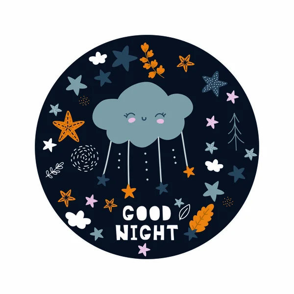 良い夜ベクトル印刷,星の保育器のデザインと雲,ベクトル — ストックベクタ