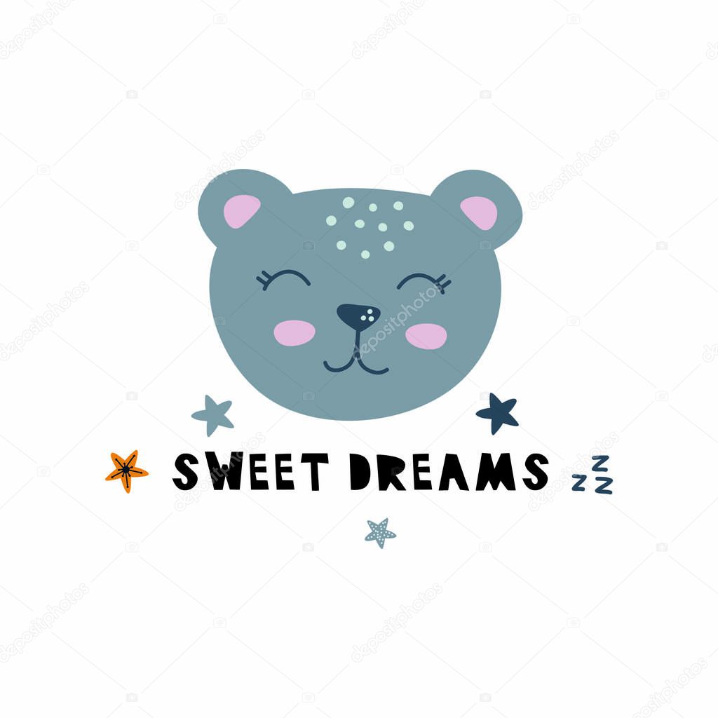 Cute sleepy bear, nursery design, vector illustration