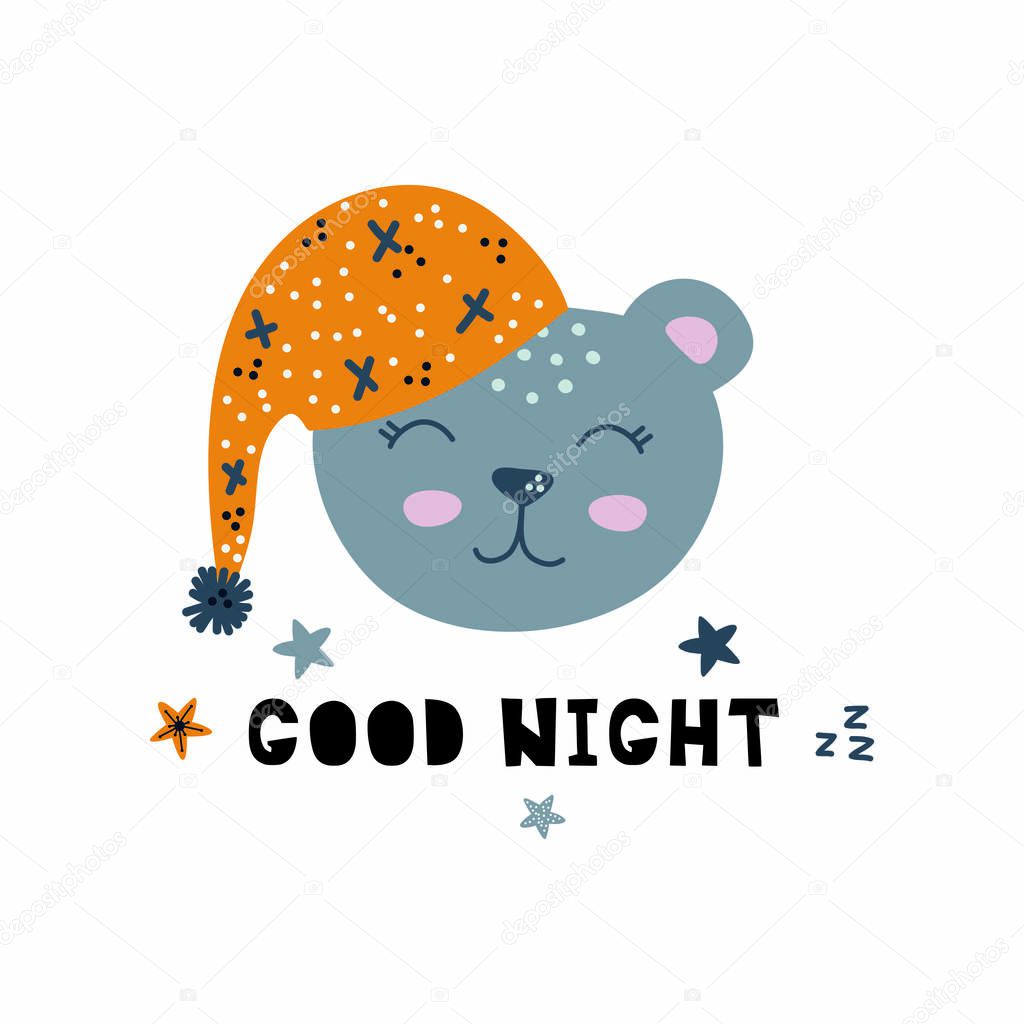 Cute sleepy bear, nursery design, vector illustration