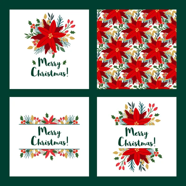 Greeting cards for Christmas big set, winter floral wreath and frame — Stock Vector