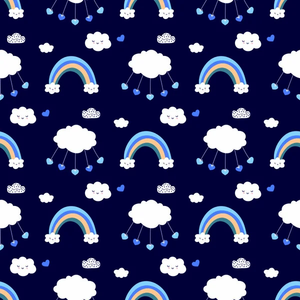 Rainbows  and clouds seamless pattern, nursery background. — Stock Vector