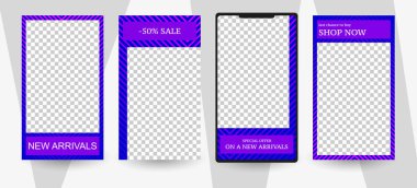 Ticari hikayeler tasarım, EPS 10. Promosyon için düzenlenebilir hikaye kapak tasarımı. Geometrik unsurlar, popüler renkler.