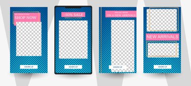 Ticari hikayeler tasarım, EPS 10. Promosyon için düzenlenebilir hikaye kapak tasarımı. Geometrik unsurlar, popüler renkler.