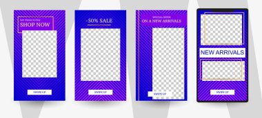 Ticari hikayeler tasarım, EPS 10. Promosyon için düzenlenebilir hikaye kapak tasarımı. Geometrik unsurlar, popüler renkler.