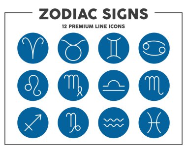 Astroloji ince çizgi simgeleri imzalar. Zodiac işaretleri. Web tasarımı için vektör illüstrasyon unsurları. 