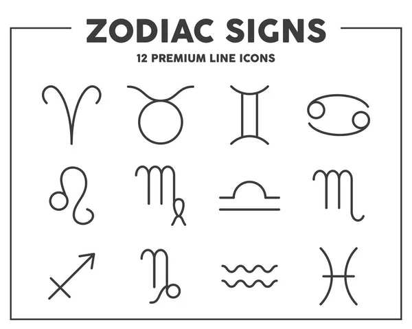 La astrología muestra iconos de líneas delgadas. Signos del zodíaco. Elementos de símbolo de ilustración vectorial para diseño web . — Vector de stock